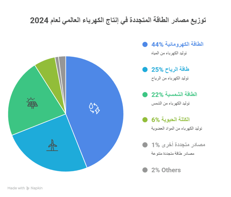 نسب توليد الطاقات المتجددة و الطاقة الشمسية عالميا.