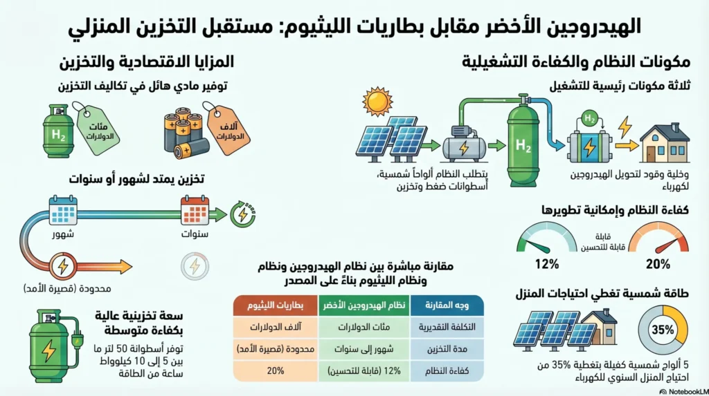 آلية نظام توليد الكهرباء من الهيدروجين الاخضر.